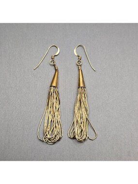 VTG Sterling Silver Vermeil Liquid Gold Tassel Earrings 2.5" Southwestern Signed